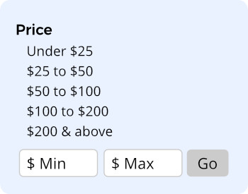 pre-set price range filter for online stores