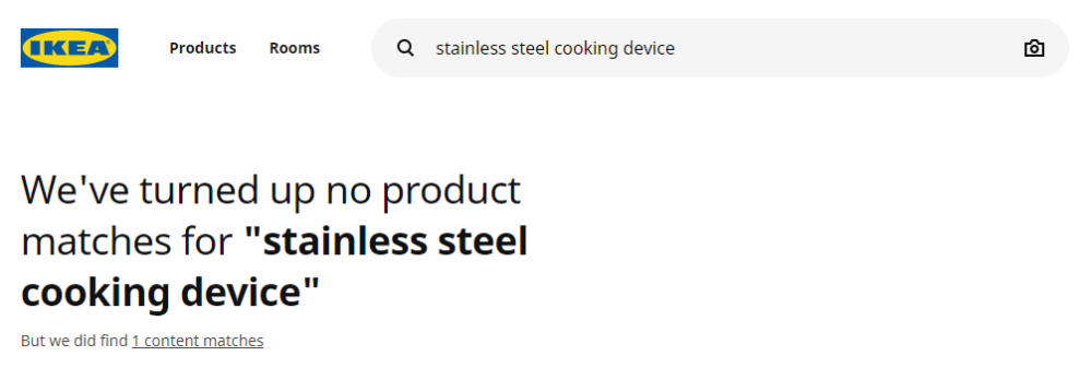 Search term fits in search bar on Ikea Online Store