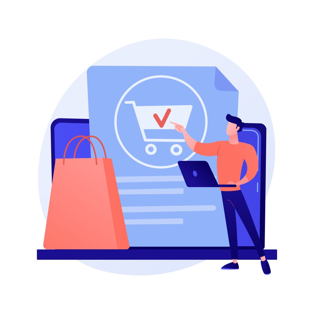 Online shopping on a webstore illustration - placing a product into the cart