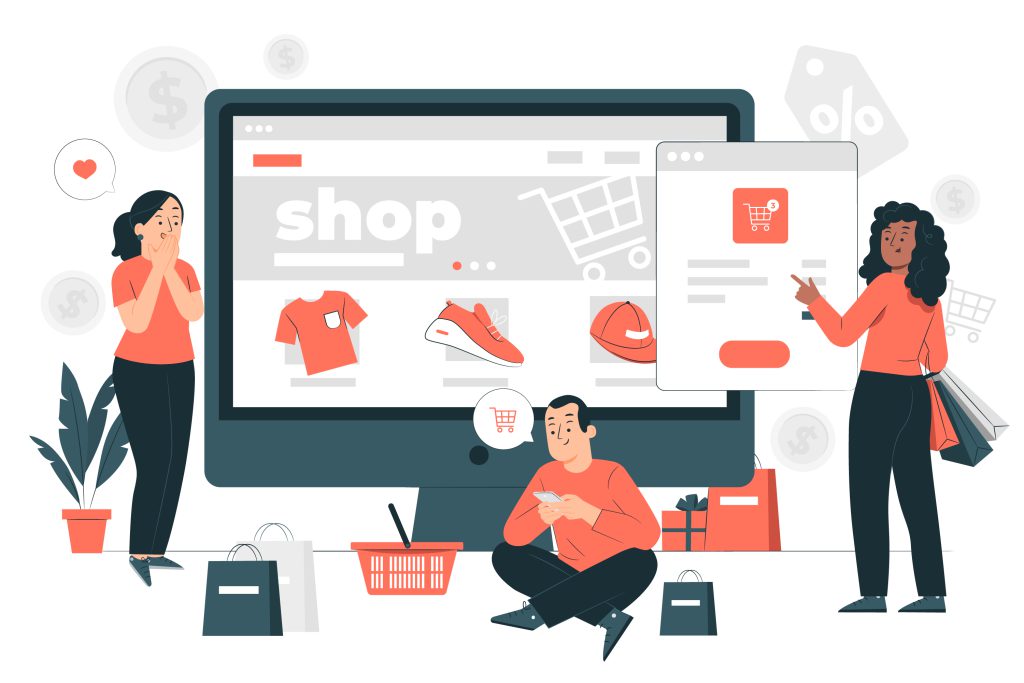 People browsing an e-commerce online shop - illustration