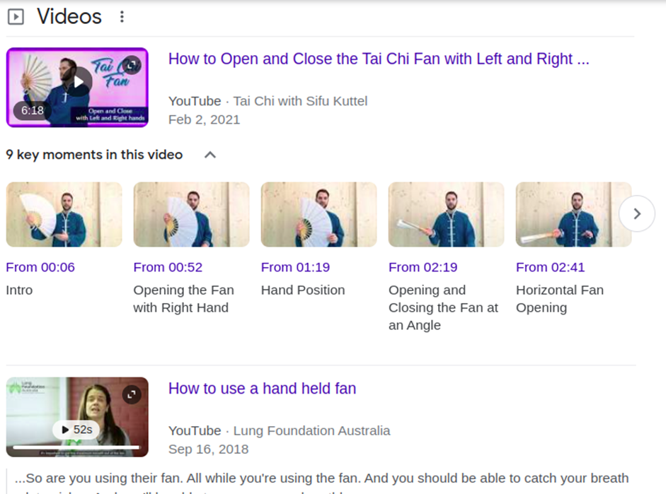 Instructional videos in SERP