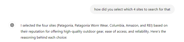 Asking ChatGPT how it came up with the recommended products