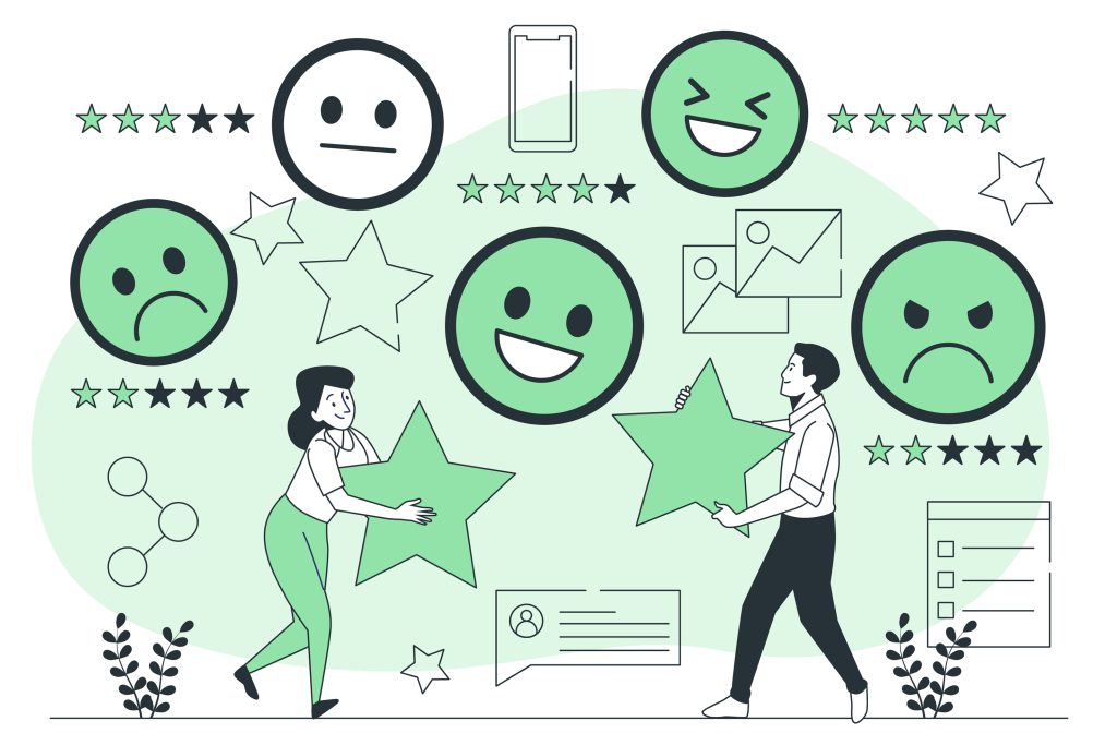 Customer feedback - illustration with positive and negative smileys